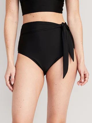 Matching High-Waisted Tie-Waist Bikini Swim Bottoms for Women | Old Navy (US)