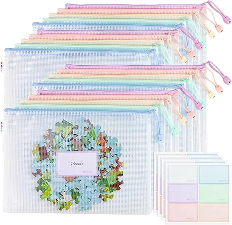 20pcs Mesh Zipper Pouch Bags File Puzzle Storage Bags, A4 Zipper Bags for Organizing Storage, Wat... | Amazon (US)