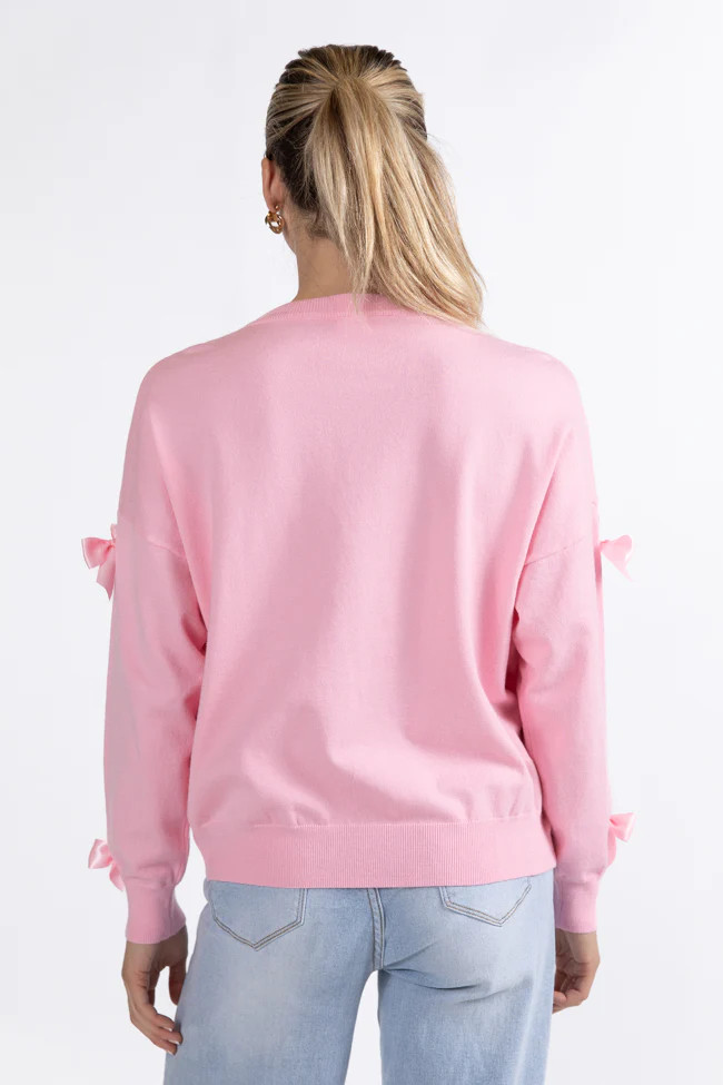 World Class Pink Bow Embroidered Sweater | Pink Lily