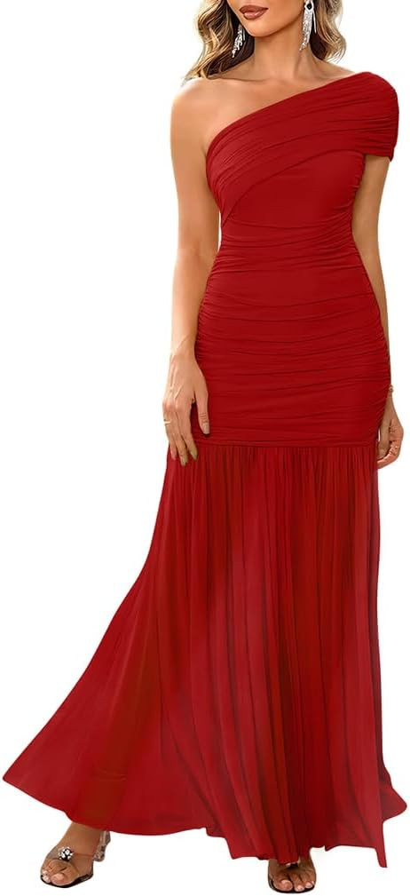 LAGSHIAN Womens Formal One Shoulder Sleeveless Evening Long Dress | Amazon (US)