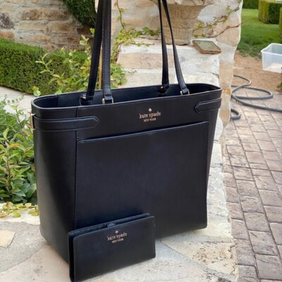 Kate Spade Staci Laptop 3 compartment Black Leather Handbag/wallet Options NWT | eBay US