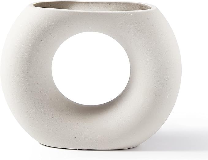 INGLENIX Modern Decorative Hollow Vase for Home Decor, Nordic Grey White Circle Vases for Centerp... | Amazon (US)
