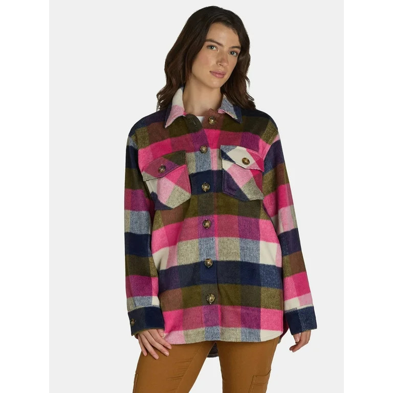 Time and Tru Women's Plaid Button Front Shacket, XS-XXXL | Walmart (US)