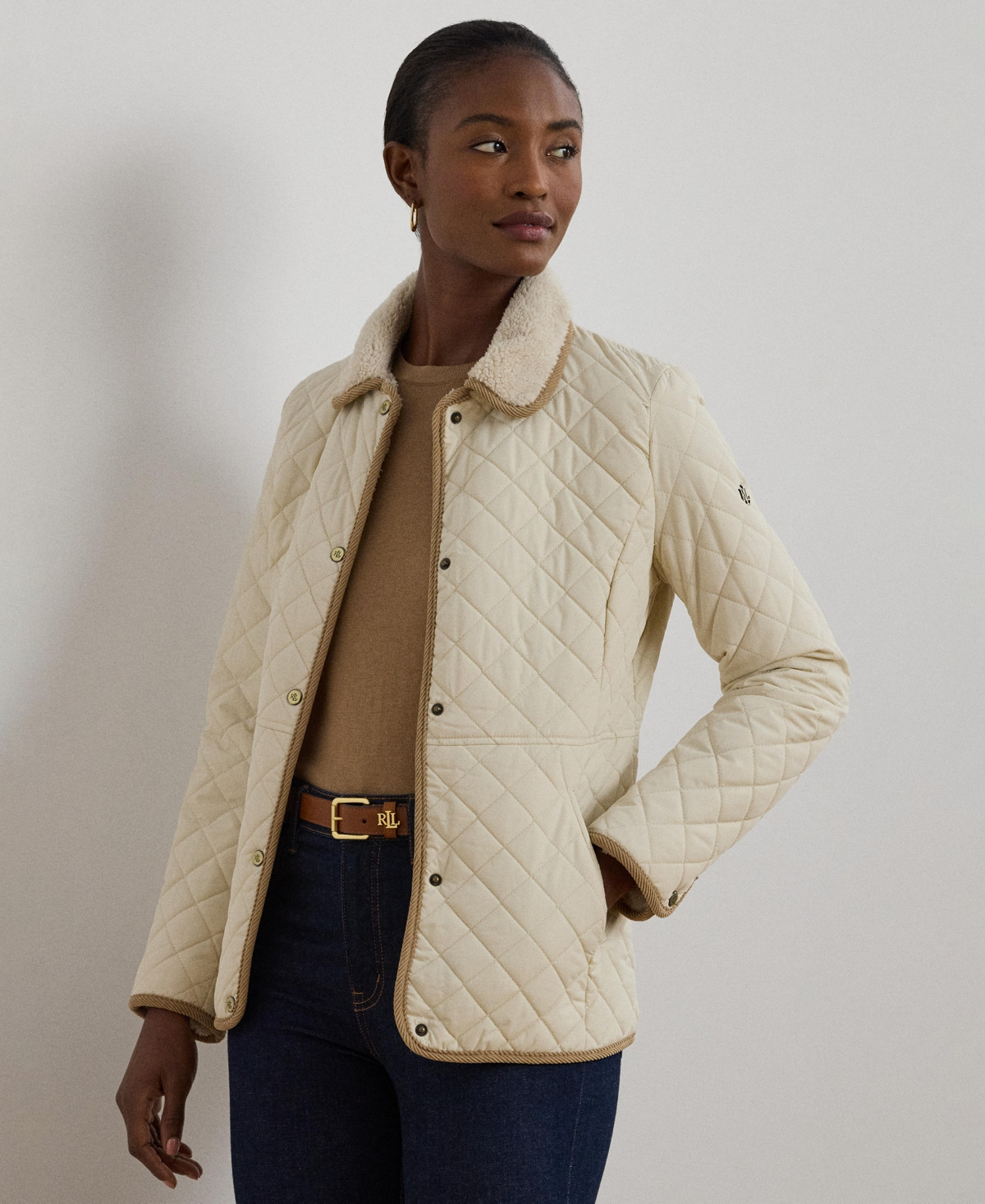 Lauren Ralph Lauren Women's Faux-Sherpa-Collar Quilted Coat - Moda Cream | Macy's
