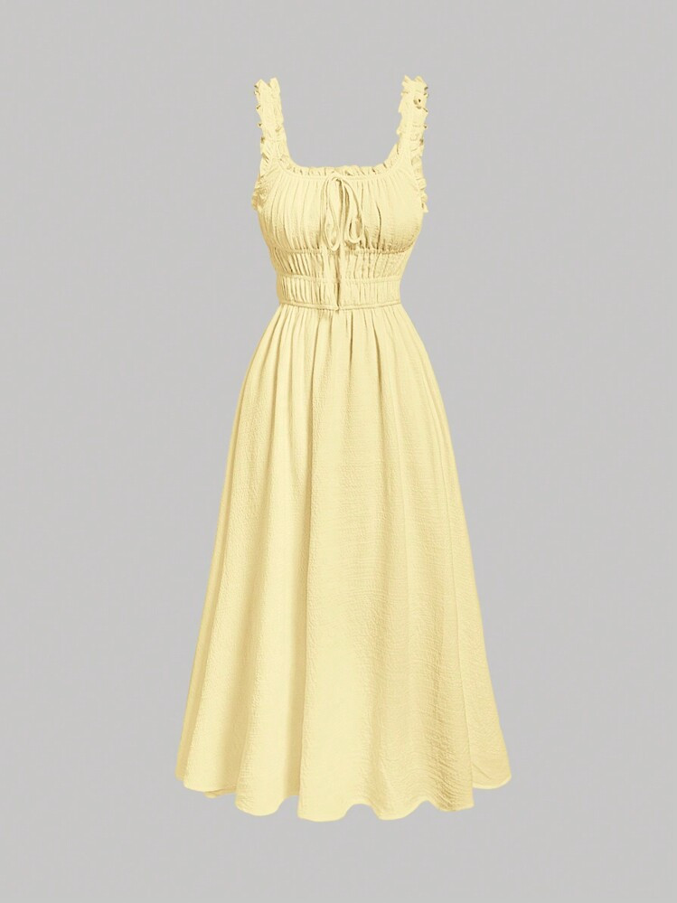 SHEIN MOD Women Solid Color Simple Daily Wear Dress With Pleated Design,Summer Dresses For Women,Pastel Dresses For Women, Wedding Guest Dress | SHEIN