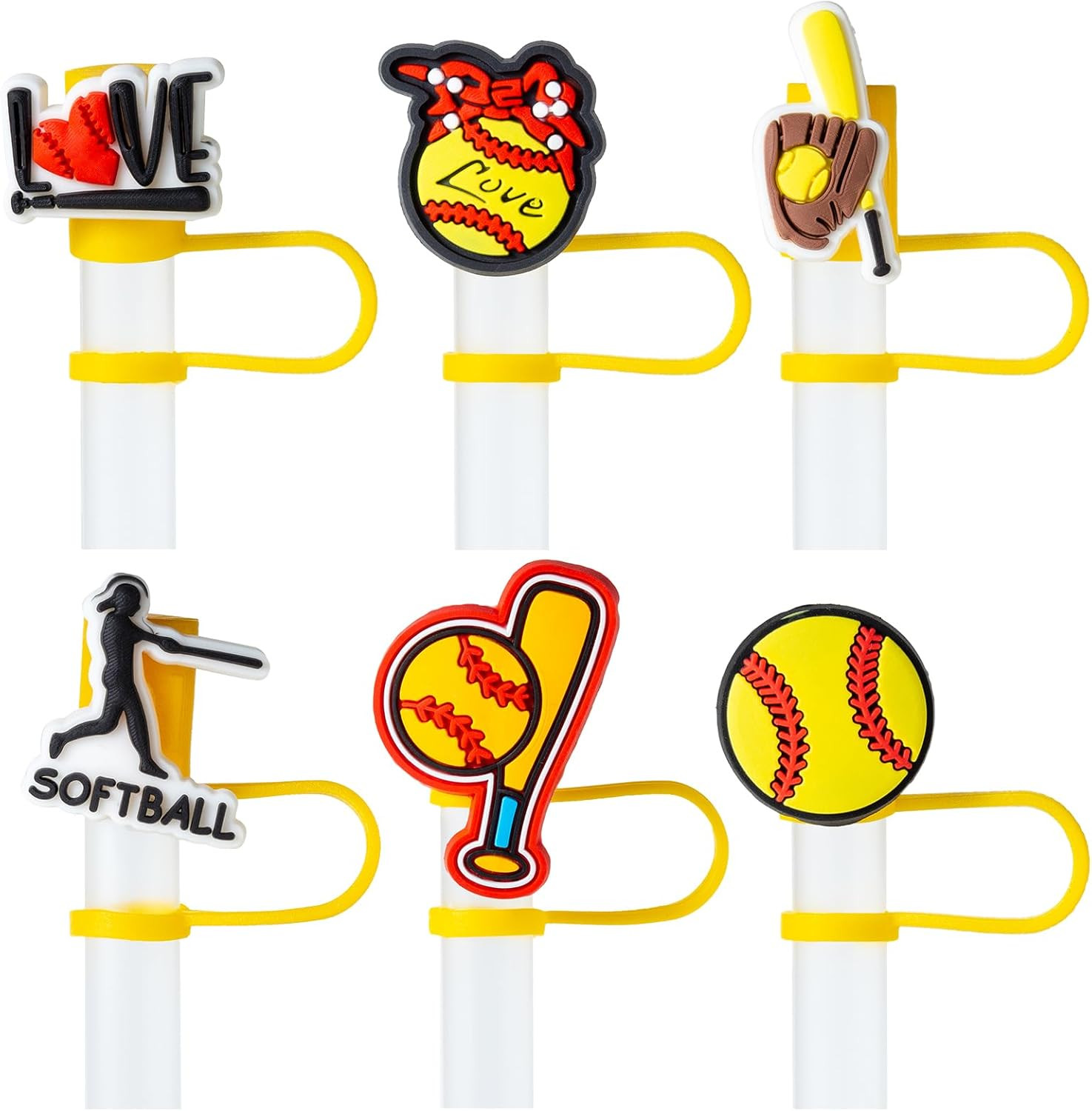 6Pcs Softball Straw Cover Cap for Stanley Cup Accessories, 10mm Cute Black Drinking Straw Topper ... | Amazon (US)