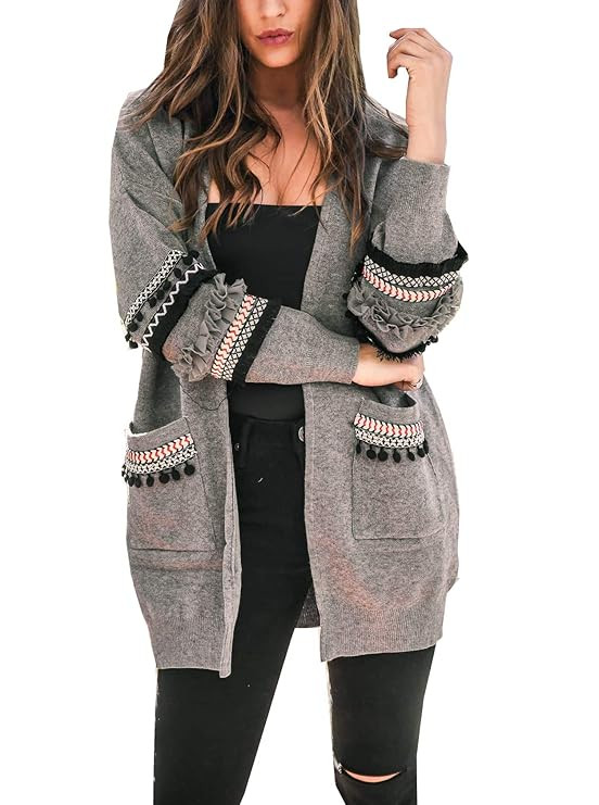 BTFBM Women Boho Long Sleeve Open Front Knit Cardigan with Pockets Bohemian Knitted Sweater Outwe... | Amazon (US)