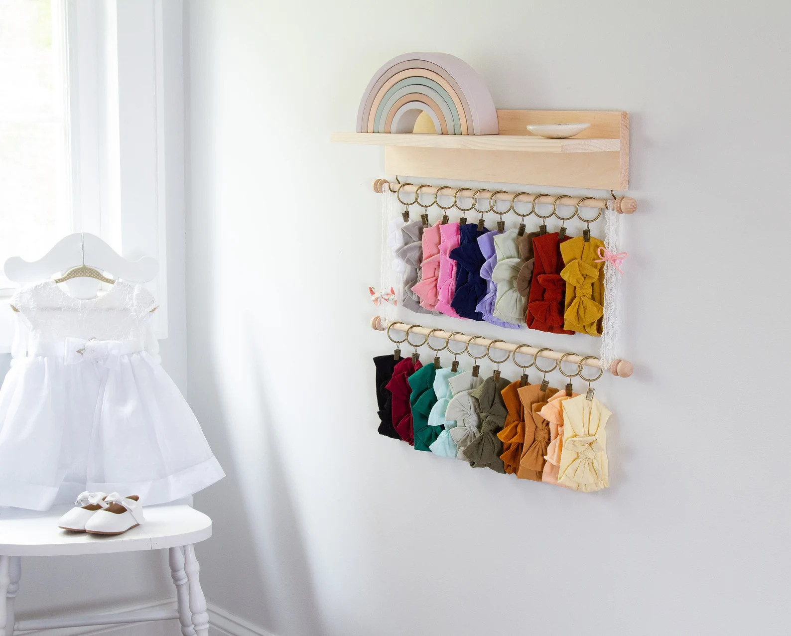 Headband and Bow Holder Shelf Bundle, Cascading 1, 2, 3, or 4 Rod Holder with Lace or Macrame, Gi... | Etsy (US)