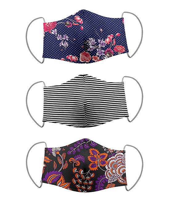 Lily Women's Fabric Face Masks PRT - Navy Dot Floral Assorted 3-Piece Non-Medical Face Mask Set | Zulily
