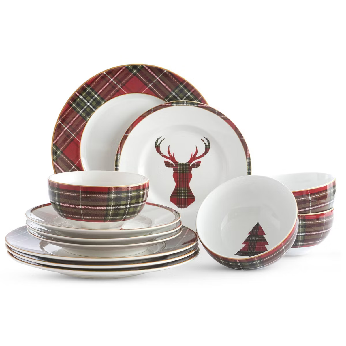 222 Fifth 12pc Wexford Dinnerware Set Red: Holiday & Christmas Dishes, Porcelain, Dishwasher & Mi... | Target