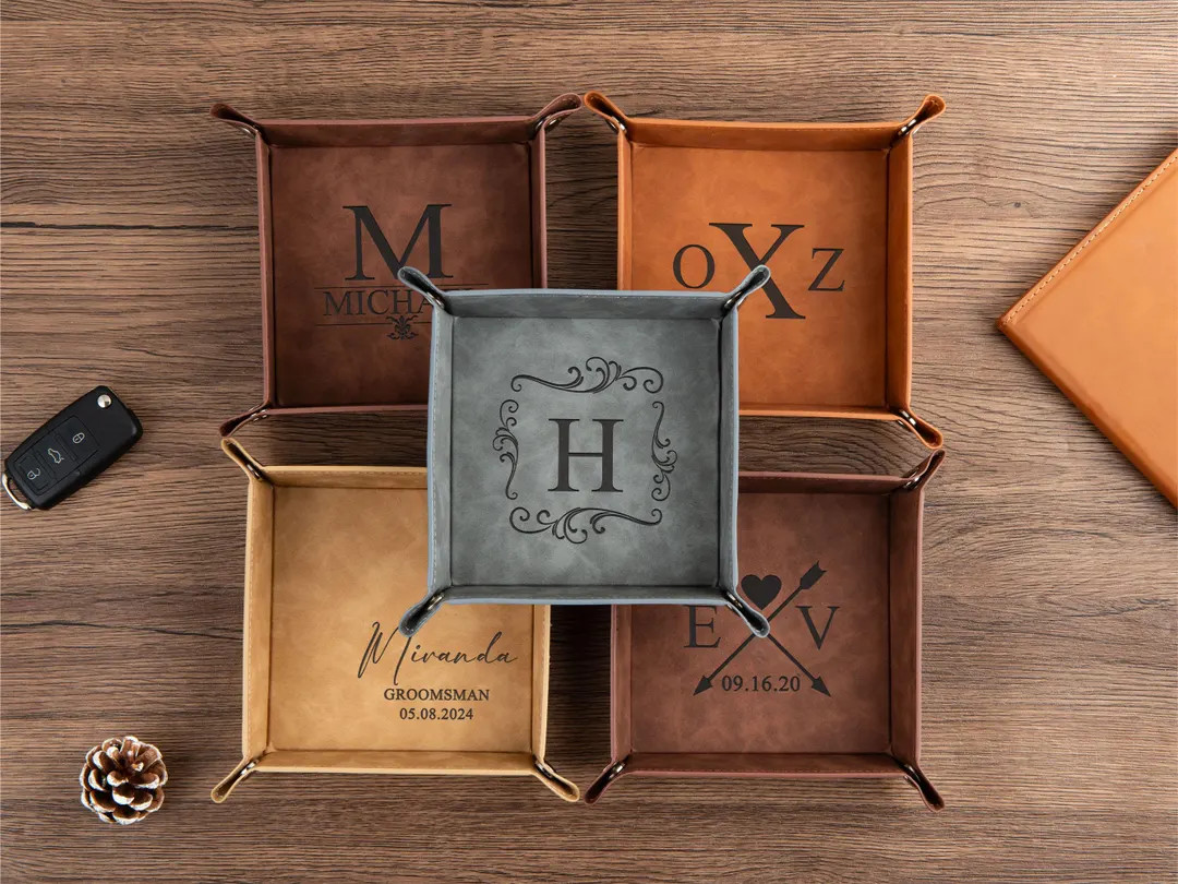 Monogrammed Leather Valet Tray: Engraved Catchall for Men, Personalized Gift for Groomsmen & Chri... | Etsy (US)