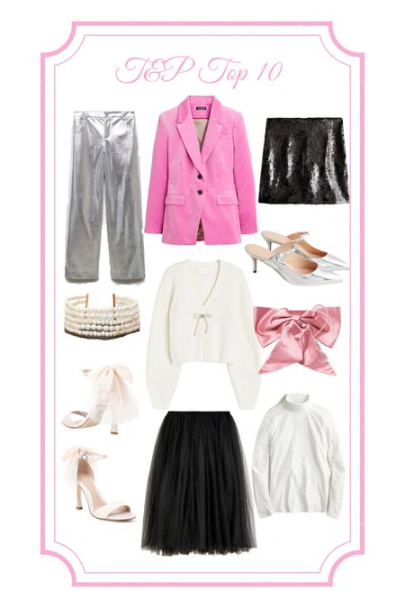 Pink, holiday, holiday outfit, pink velvet blazer, silver pants, silver jeans, New Year’s Eve outfit, holiday clothes, NYE, black sequin skirt, mini skirt, new years, velvet blazer, white bow sweater, white cardigan, bow heels, bridal shoes, bridal heels, silver mules, silver heels, bow bag, pink bow bag, statement bag, pink clutch, white turtleneck, tulle skirt, black tulle skirt, pink holiday outfits, holiday outfit, Christmas outfit

Sale #LTKHoliday

#LTKSeasonal #LTKHoliday