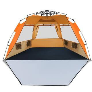 3-Person to 4-Person Easy Pop Up Beach Tent UPF 50+ Portable Sun Shelter Orange | The Home Depot