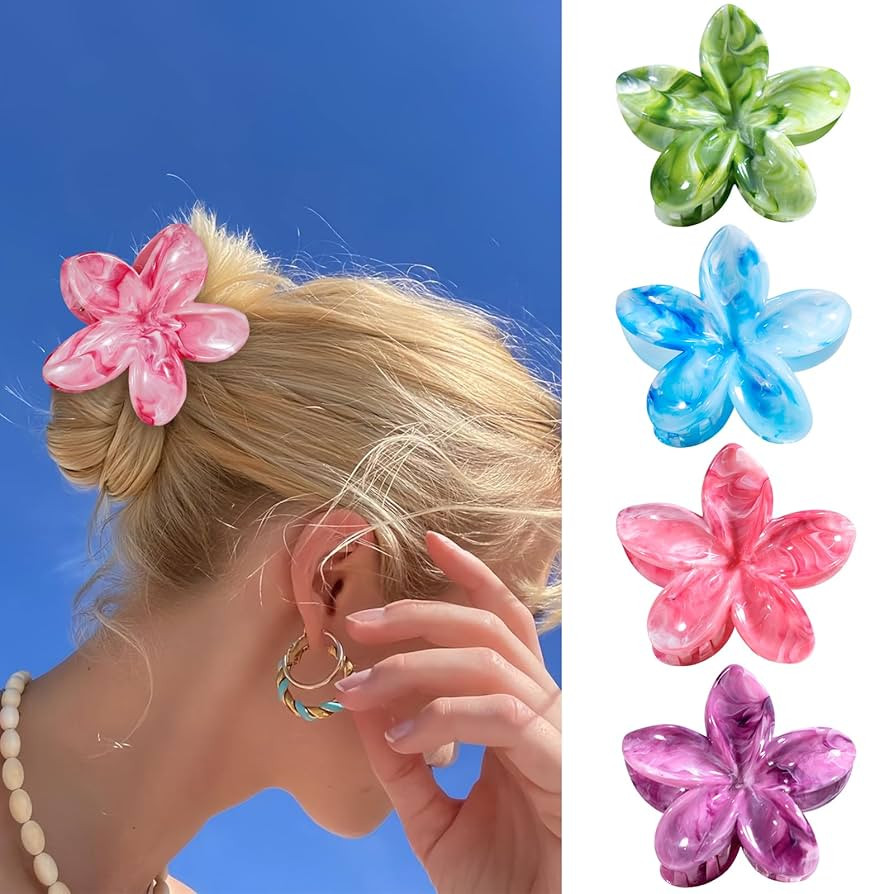 Flower Claw Clips, 4PCS Hawaiian Plumeria Flower Hair Clips, Artistic Multi Color Smudge Pattern ... | Amazon (US)
