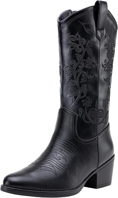 Vepose 9803 Cowboy Boots Women, Cowgirl Embroided Western Pull on Pointed Toe Mid-Calf Chunky Hee... | Amazon (US)