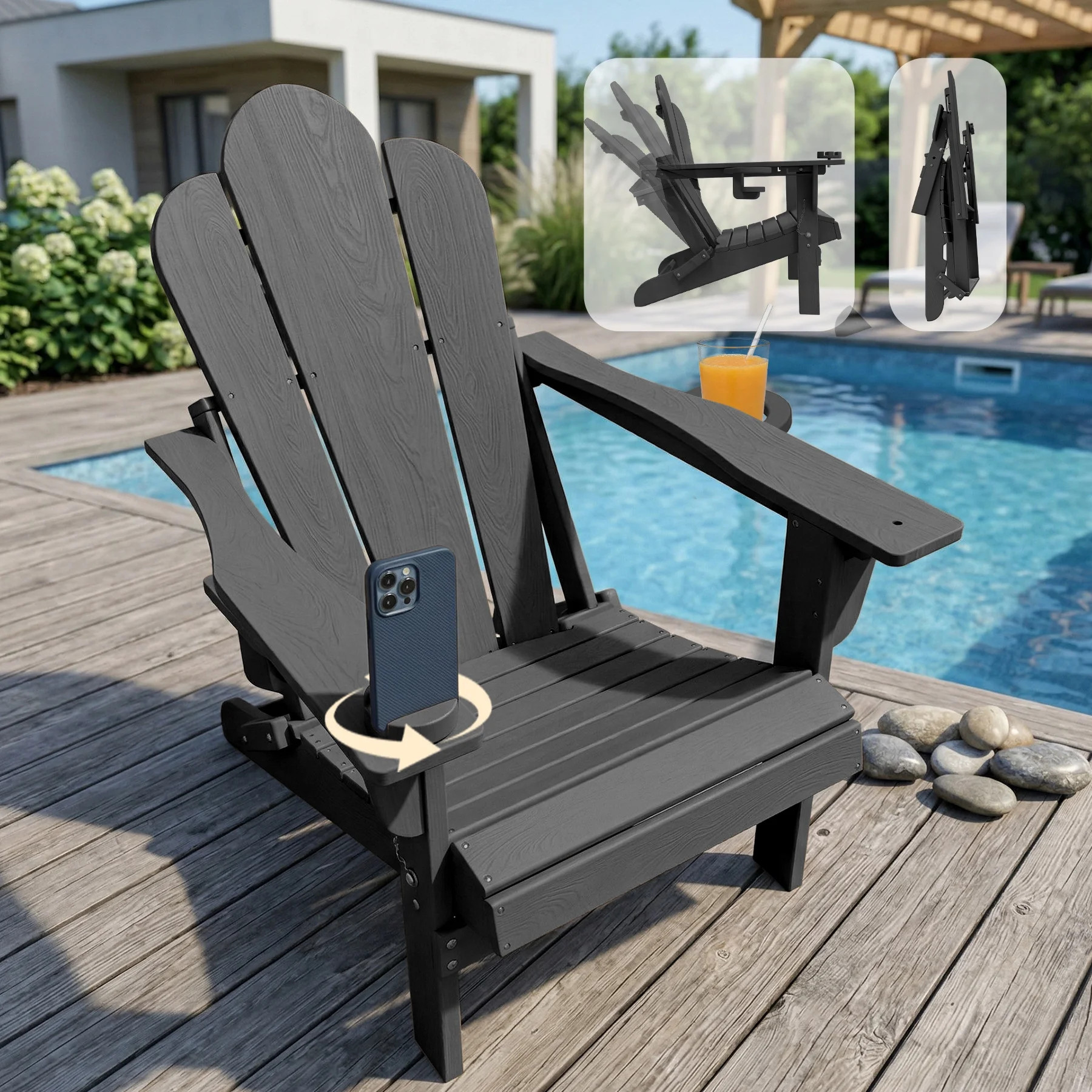 Tappio Folding Adirondack Chair All Weather HDPE Outdoor Patio Chairs with 3- Position Adjustable... | Walmart (US)