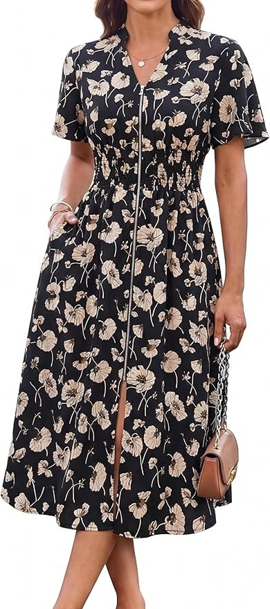 GRACE KARIN Womens Summer Maxi Floral Dress Casual 2026 Long Zipper Dresses Boho Flowy Beach Vaca... | Amazon (US)