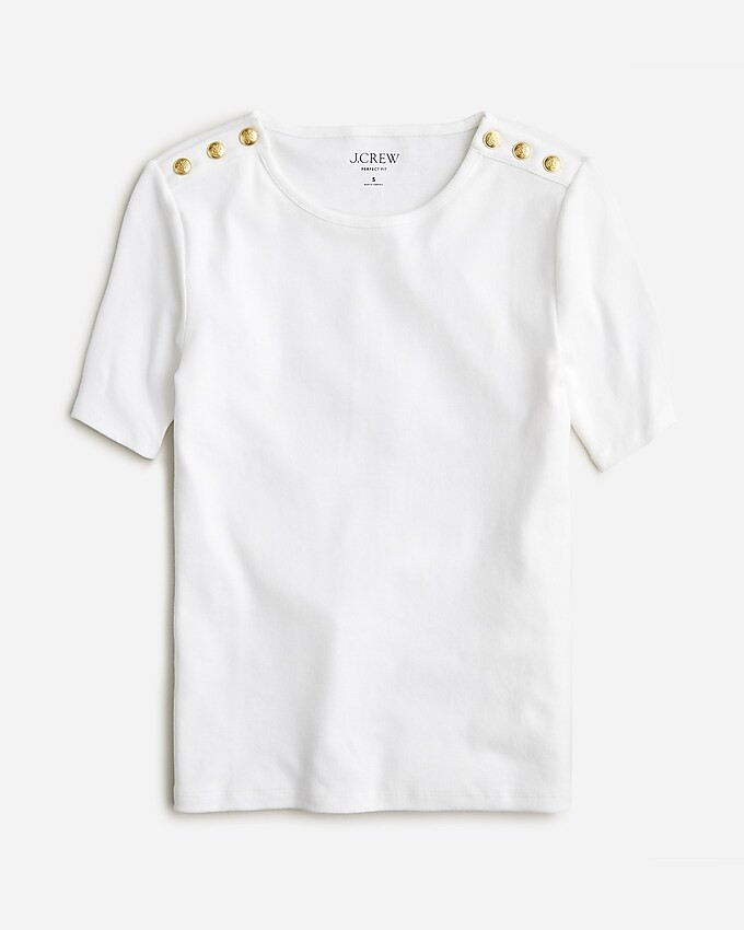 Perfect-fit elbow-sleeve T-shirt with buttons | J. Crew US