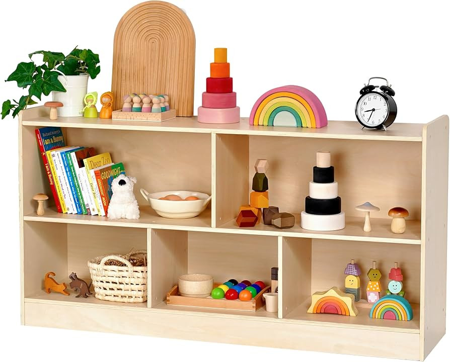 Leeshyah Wooden Toy Shelf for Kids, Montessori Book & Toy Organizer with Open Shelving, 5-Section... | Amazon (US)