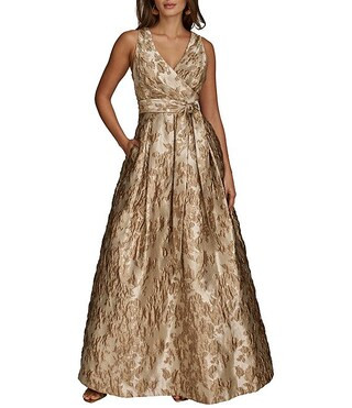 Donna Karan Brocade V-Neck Sleeveless Tie Sash Ball Gown | Dillard's | Dillard's