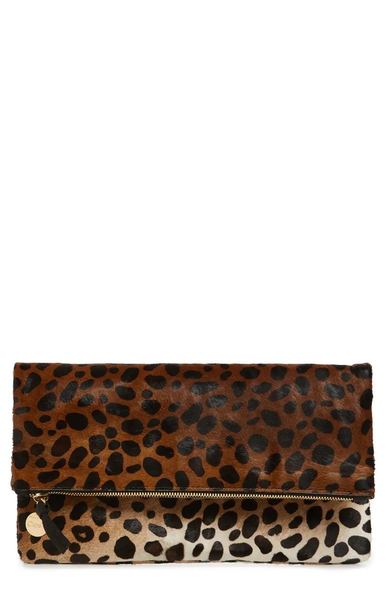 Clare V. Genuine Calf Hair Leopard Print Foldover Clutch | Nordstrom