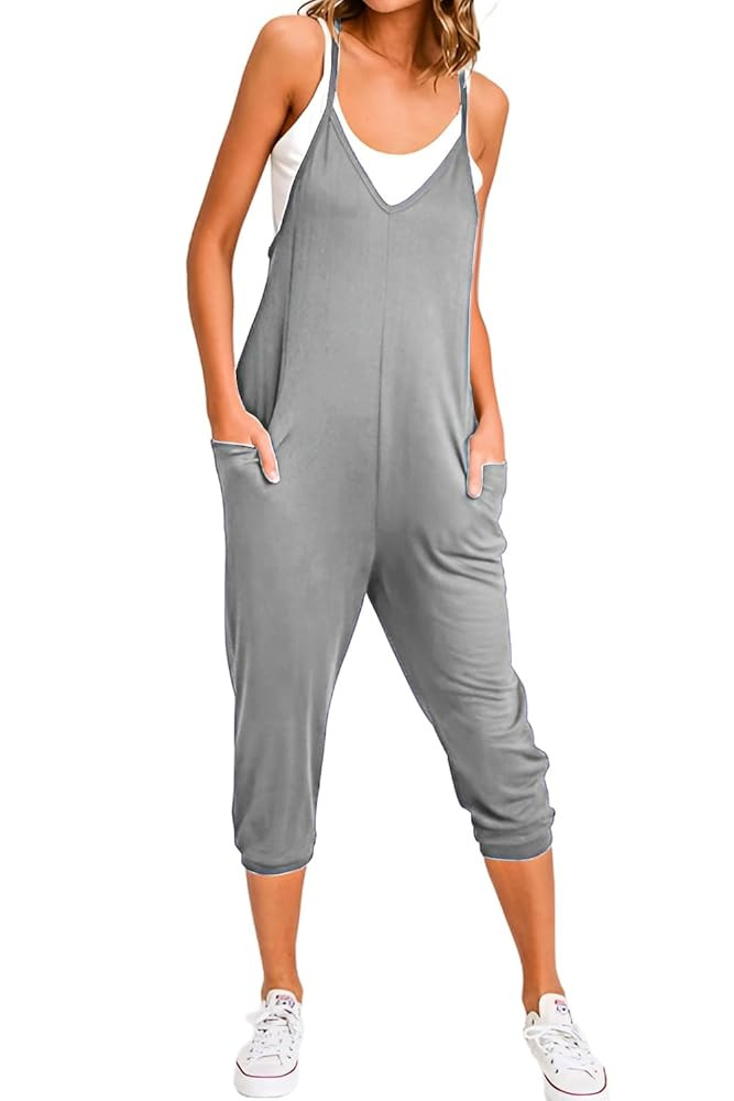 Women's Deep V Neck Jumpsuit Adjustable Spaghetti Strap Skinny Leg Jumpsuit Loungewear Casual Sol... | Amazon (US)