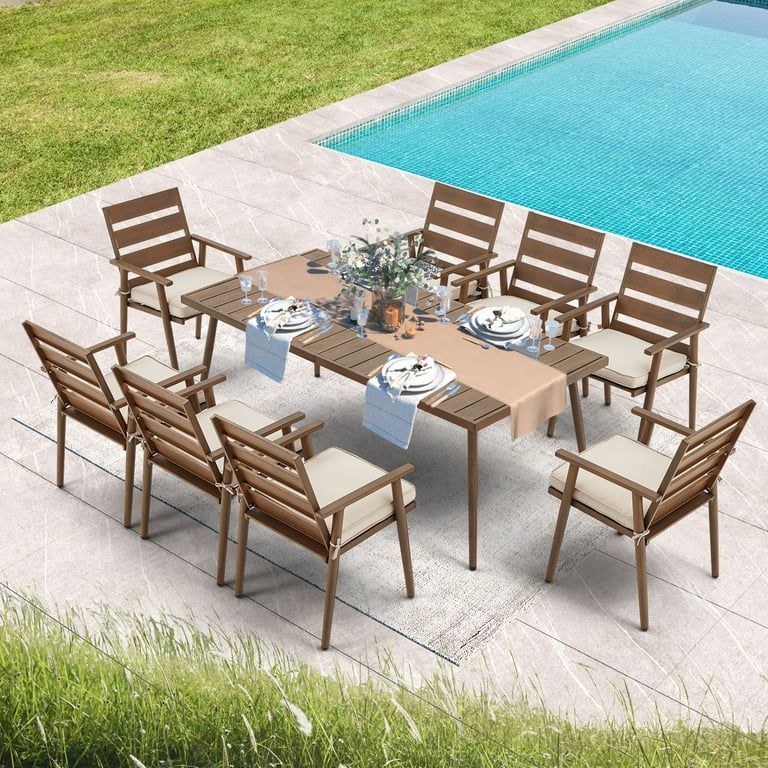 Richryce 9 Pieces Outdoor Dining Set, Metal Table and Chairs with Cushions, Patio Dining Furnitur... | Walmart (US)