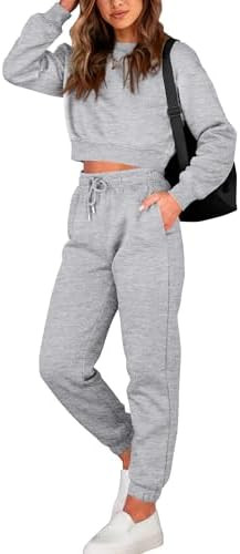 BTFBM Women 2 Piece Outfits Long Sleeve Crop Top Pullover Drawstring Pant Jogger Set Casual Sweat... | Amazon (US)