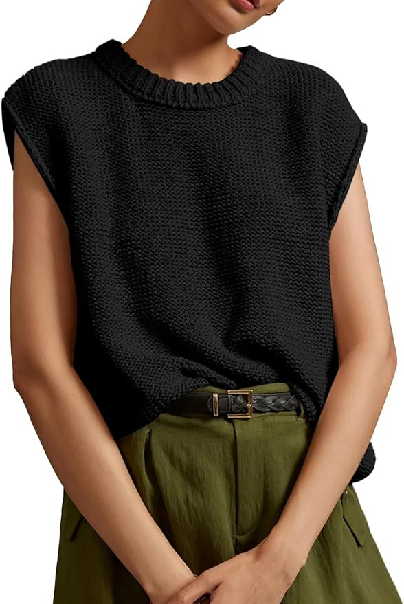 Saodimallsu Womens Sleeveless Crewneck Sweaters Ribbed Knit Tank Tops 2024 Trendy Sweater Vest | Amazon (US)