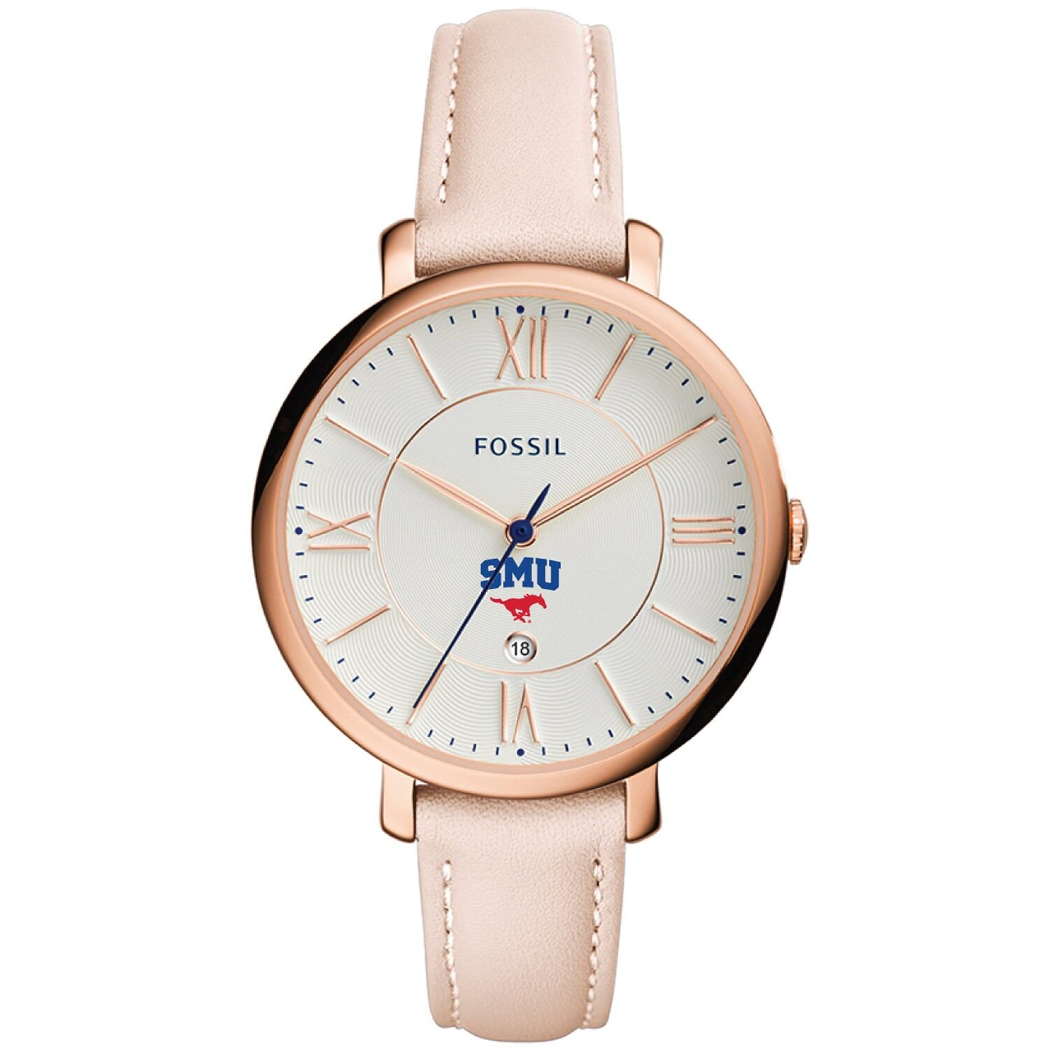 SMU Mustangs Fossil Women's Jacqueline Date Blush Leather Watch - Pink | Fanatics