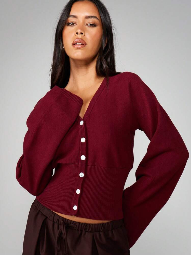 MISSGUIDED Fitted Waist Button Front Cardigan With Ribbed Hem And Cuffs For Fall Winter Layering | SHEIN