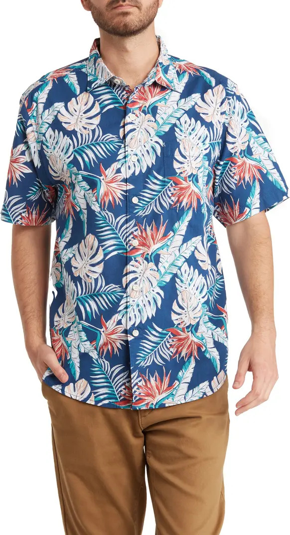 Montstera Tropical Short Sleeve Cotton Button-Up Shirt | Nordstrom Rack