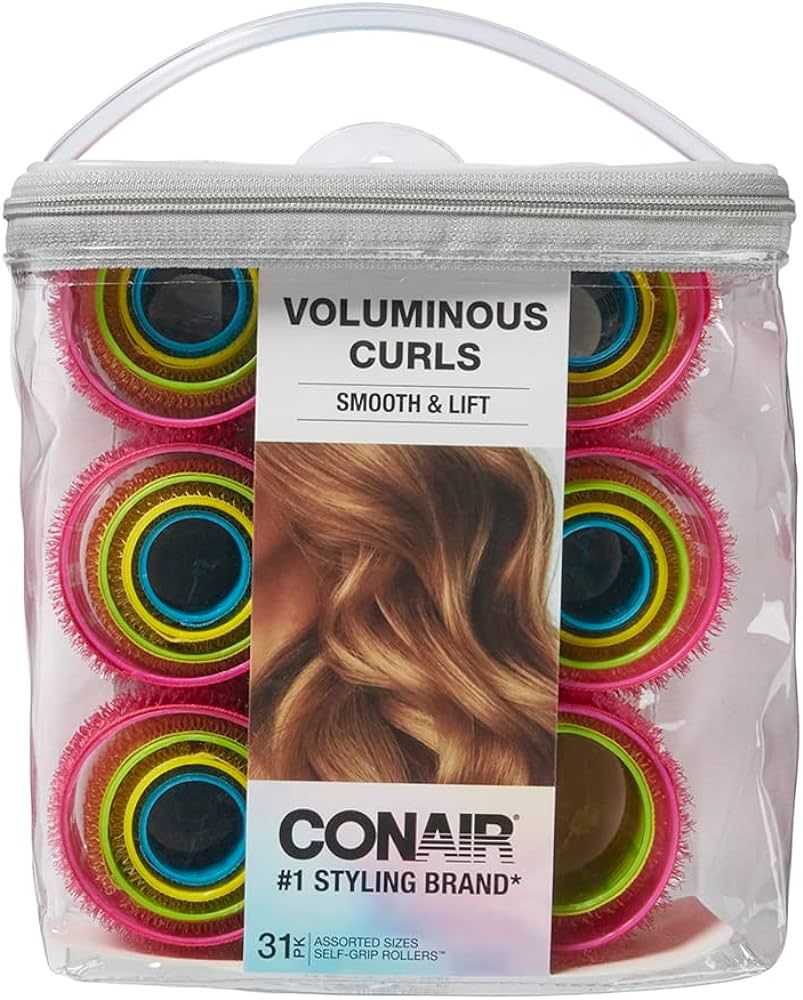 Conair Self Grip Assorted Sizes and Colors Hair Rollers, Hair Curlers, Self-Grip Hair Rollers, 31... | Amazon (US)