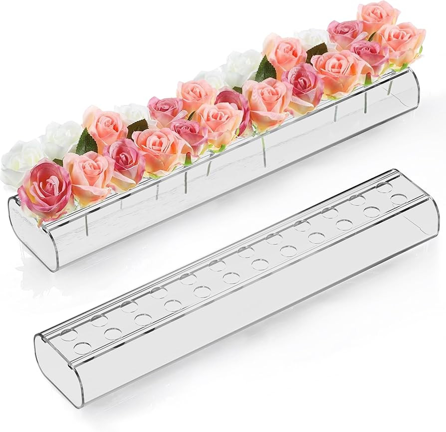 MOYYO Premium Clear Acrylic Flower Vase for Table Centerpieces - Leakproof w/Unique Rounded Sides... | Amazon (US)