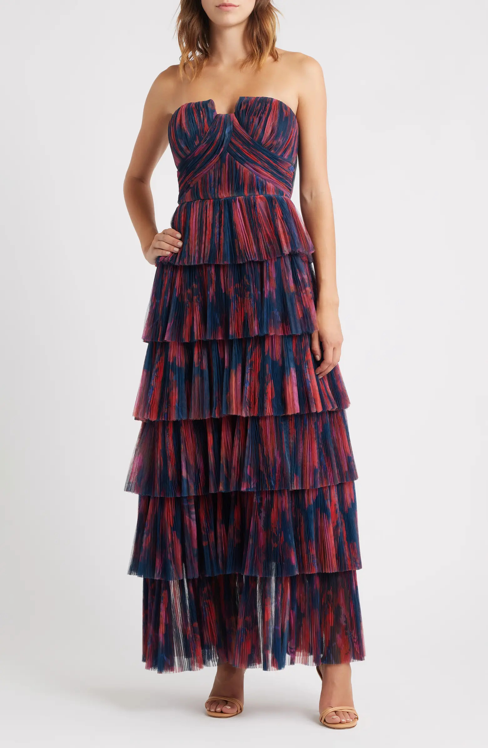 Simi Plissé Ruffle Strapless Gown | Nordstrom