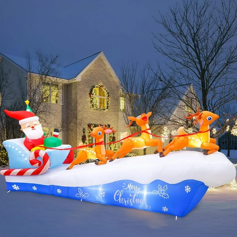 10FT Santa Claus with Reindeer Sleigh Inflatable, Eye-Catching Christmas Blow Up Yard Decorations... | Walmart (US)