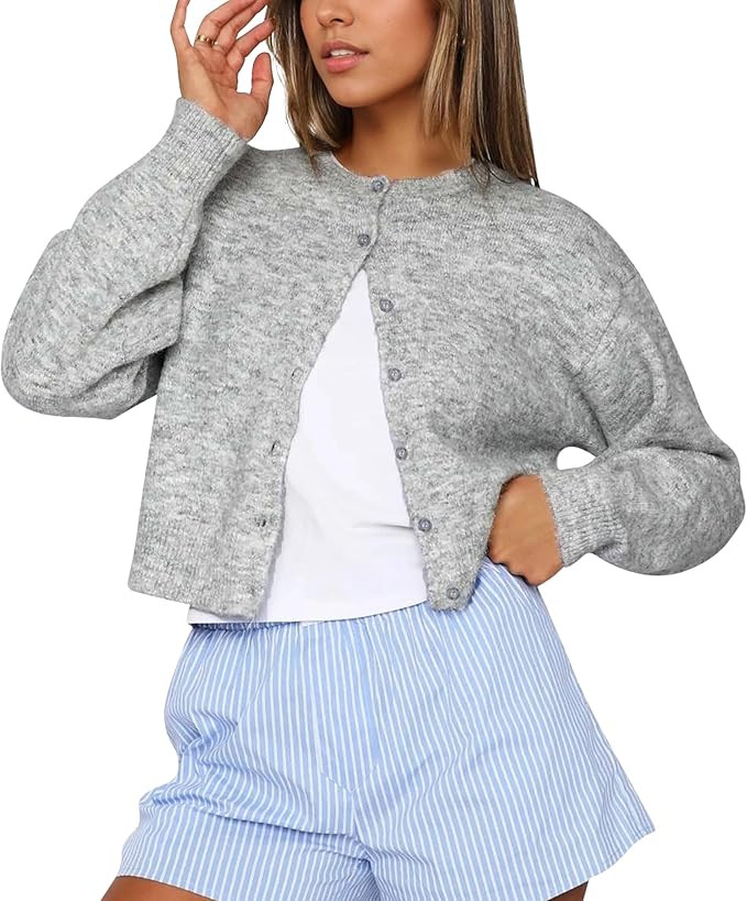 Cioatin Women Y2K Open Front Button Down Crop Sweater Cardigan Long Sleeve Lightweight Knit Pullo... | Amazon (US)