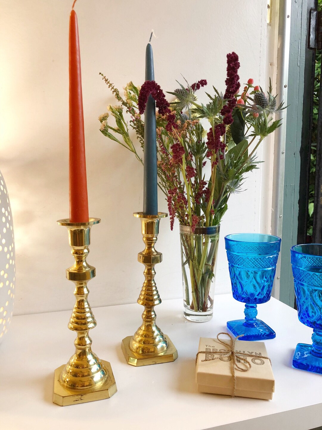 Vintage Tall Solid Brass Candlestick Holders | Mid Century Modern Candleholder Set | Etsy (US)