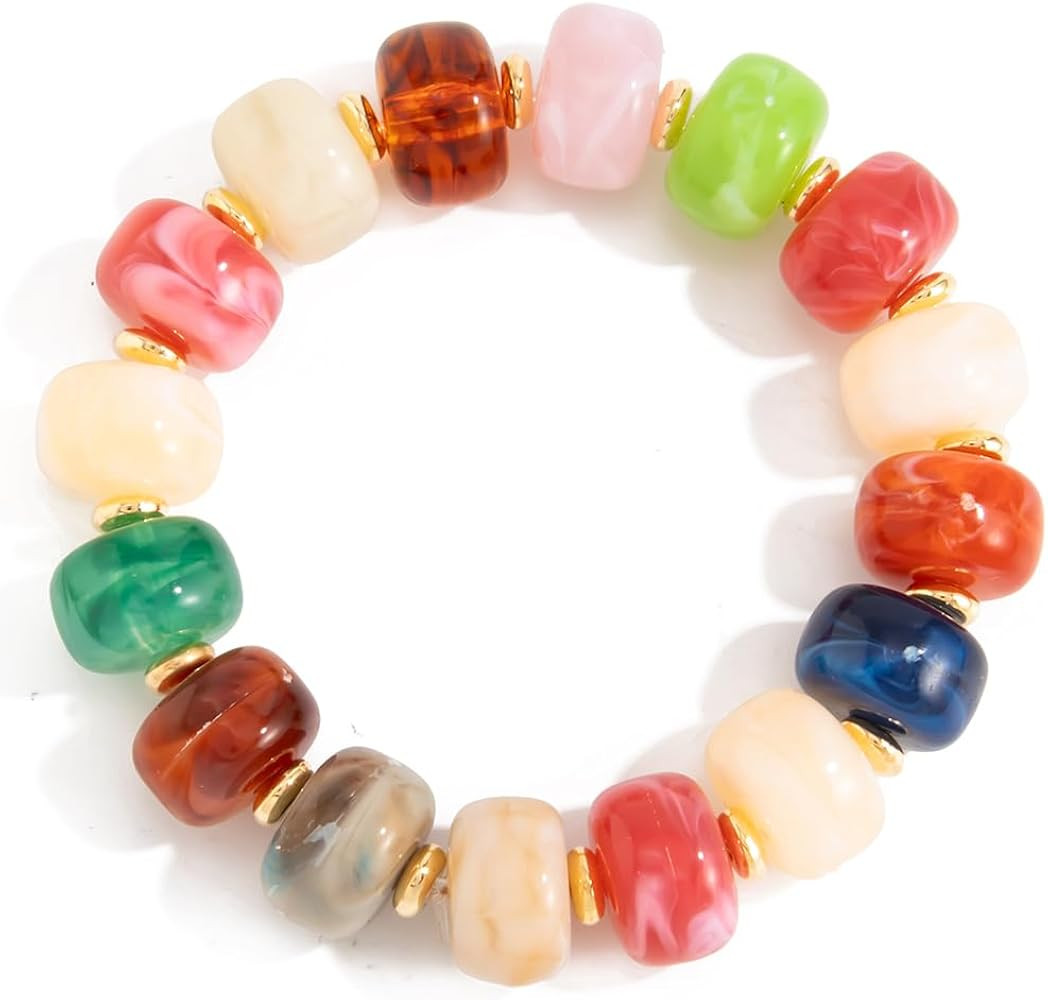 Colorful Chunky Beaded Bracelet for Women Multicolor Acrylic Resin Beads Bracelet Boho Statement ... | Amazon (US)