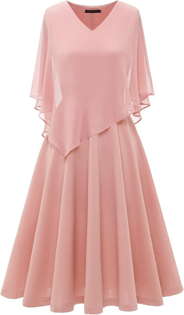 DRESSTELLS Dress with Chiffon Overlay Cape, 2023 Mother of The Bride Cocktail Wedding Guest Dress | Amazon (US)