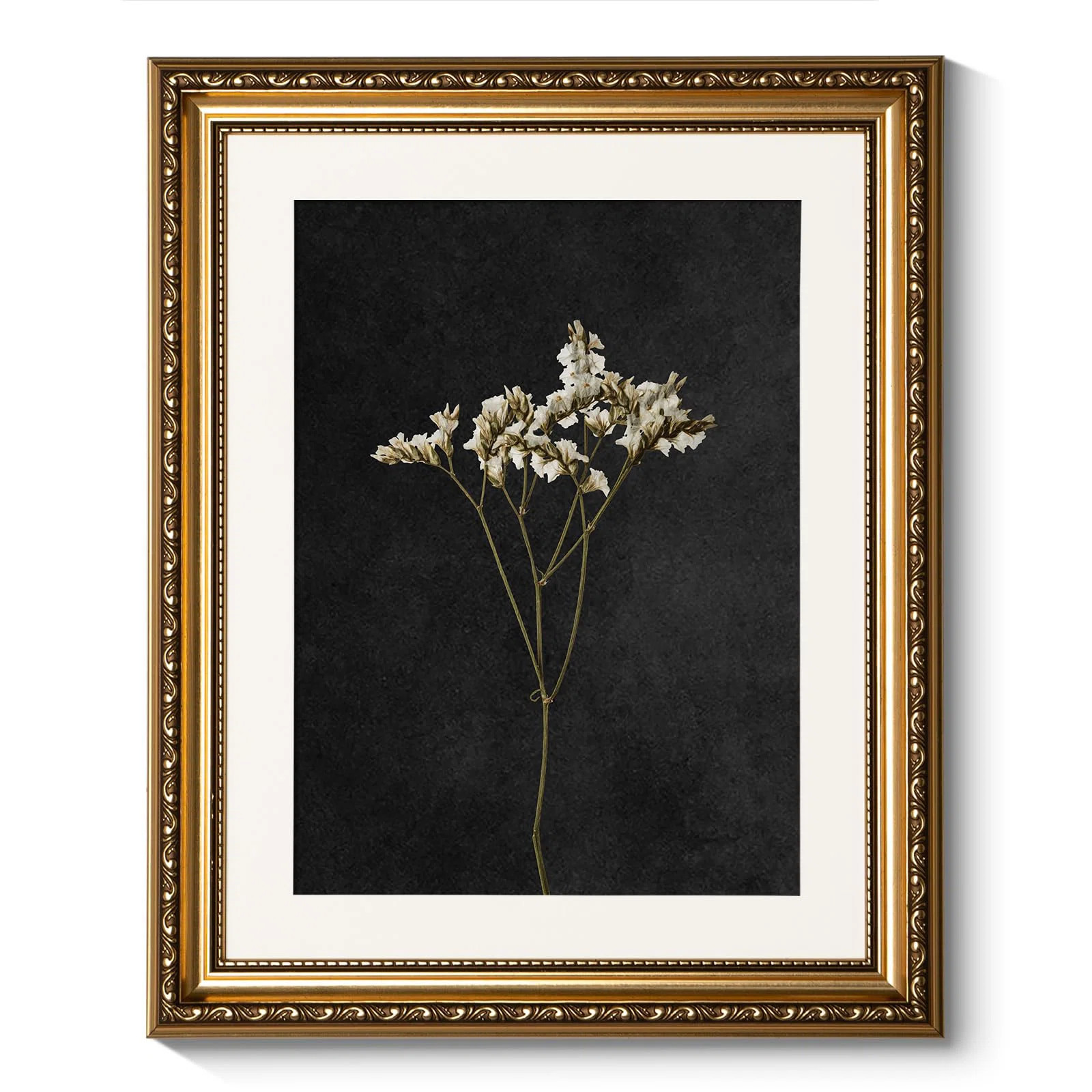 Vintage Gold Framed Wall Art, Retro Dark Dried Wildflower Paintings, Canvas Prints Artwork with A... | Wayfair North America