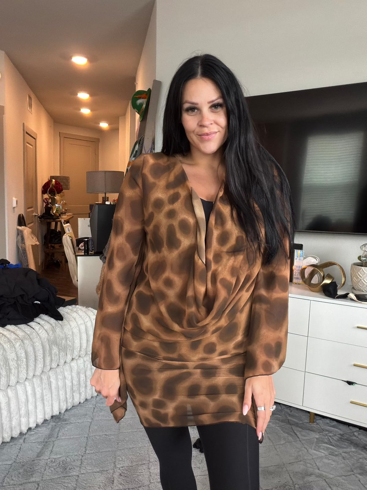 Women's Cowl Neck Leopard Mini Dress Y2k Draped Mesh Sheer Cover Up Dresses Summer Vacation Outfit 

 #LTKCyberWeek #LTKGiftGuide #LTKHoliday