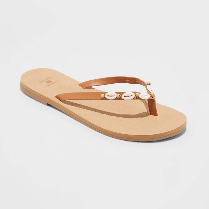 Women's Linda Shell Flip Flop Sandals - Shade & Shore™ Tan | Target