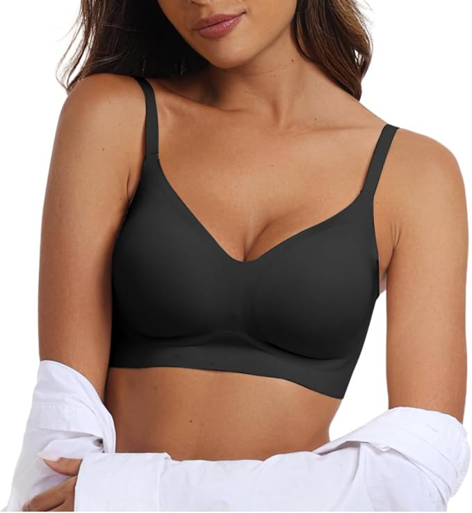 OEAK Womens Push Up Everyday Bras Comfortable Wireless Bralettes V Neck Seamless Bra Smooth Brass... | Amazon (US)