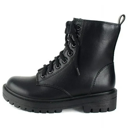 Soda FIRM Women Lace Up Combat Boots with Side Zipper - Black -Size 8 | Walmart (US)