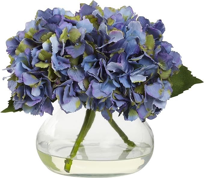 Nearly Natural 1356-BL Blooming Hydrangea with Vase, Blue | Amazon (US)