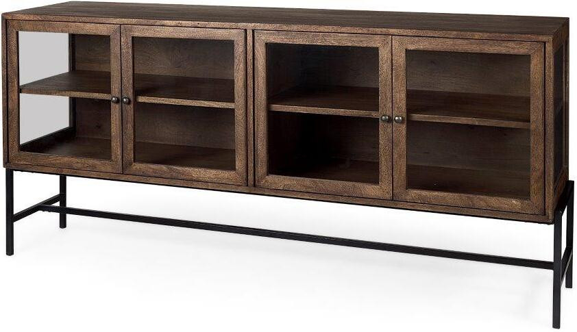Arelius Medium Brown And Black Metal Base With 4 Glass Door Cabinets Sideboard | 1stopbedrooms