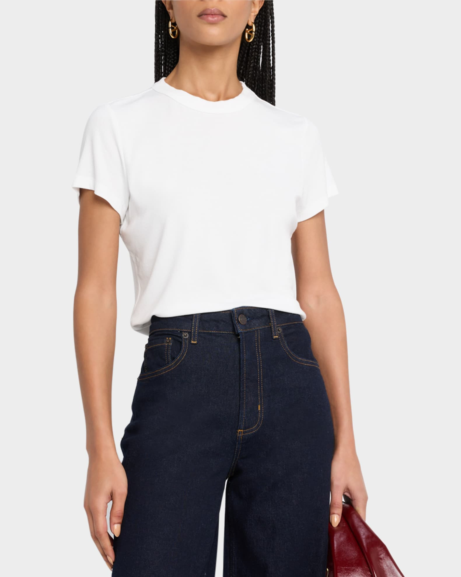 FRAME Ribbed Crewneck Baby Tee | Neiman Marcus