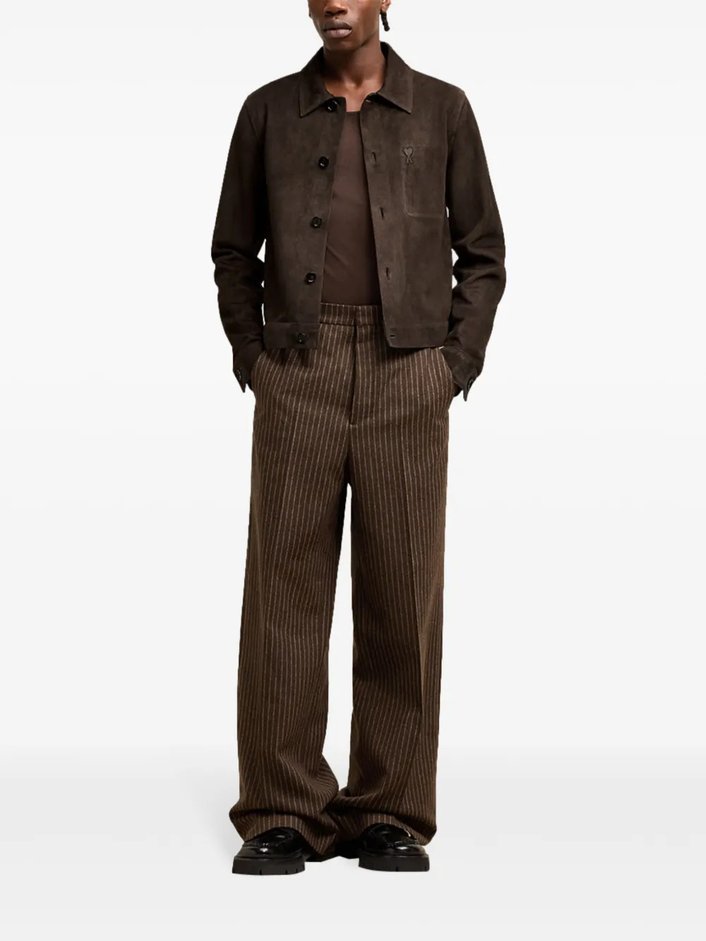 AMI Paris Leather button-down Overshirt - Farfetch | Farfetch Global