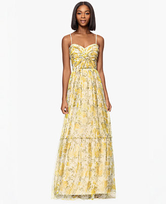 Blondie Nites Juniors' Glitter Floral Sweetheart-Neck Gown - Macy's | Macy's